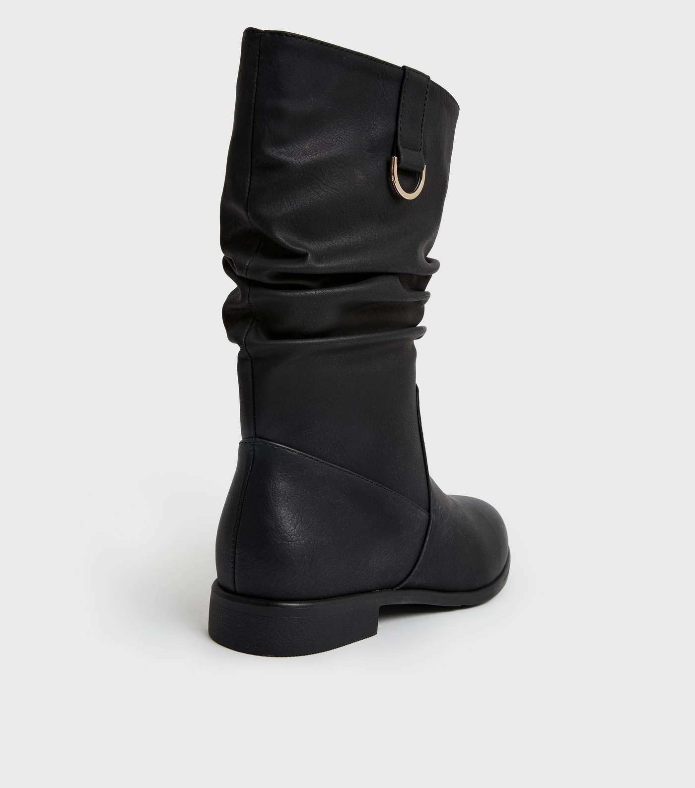 Black Leather-Look Mid Calf Slouch Boots Image 3
