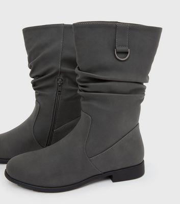 Grey mid calf sales high heel boots