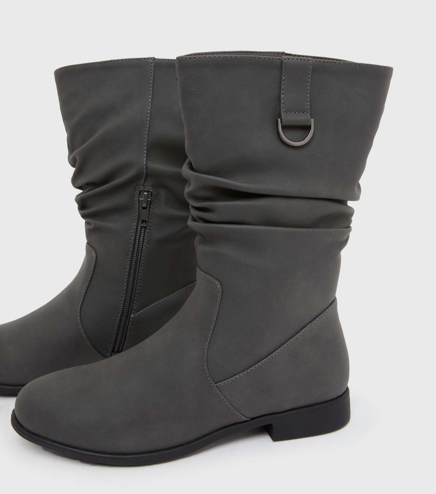 Grey Leather-Look Mid Calf Slouch Boots Image 4