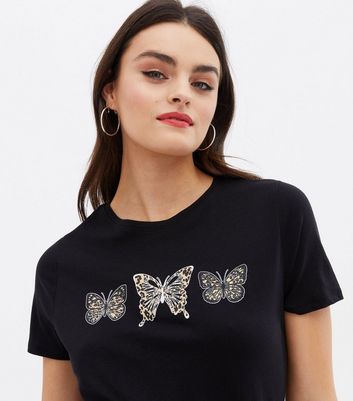 Black Leopard Print Butterfly T Shirt New Look