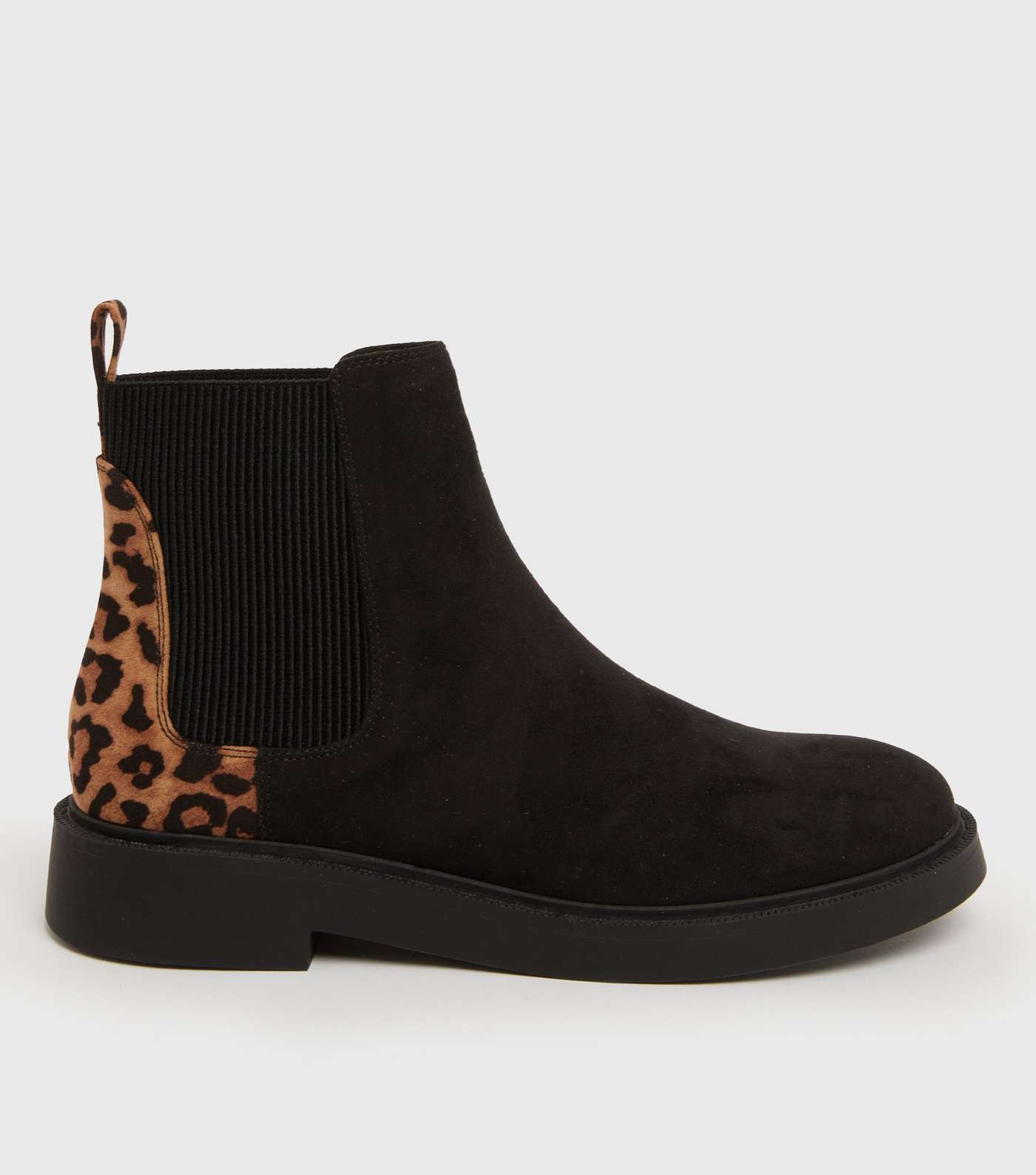 Girls Black Suedette Leopard Print Chelsea Boots