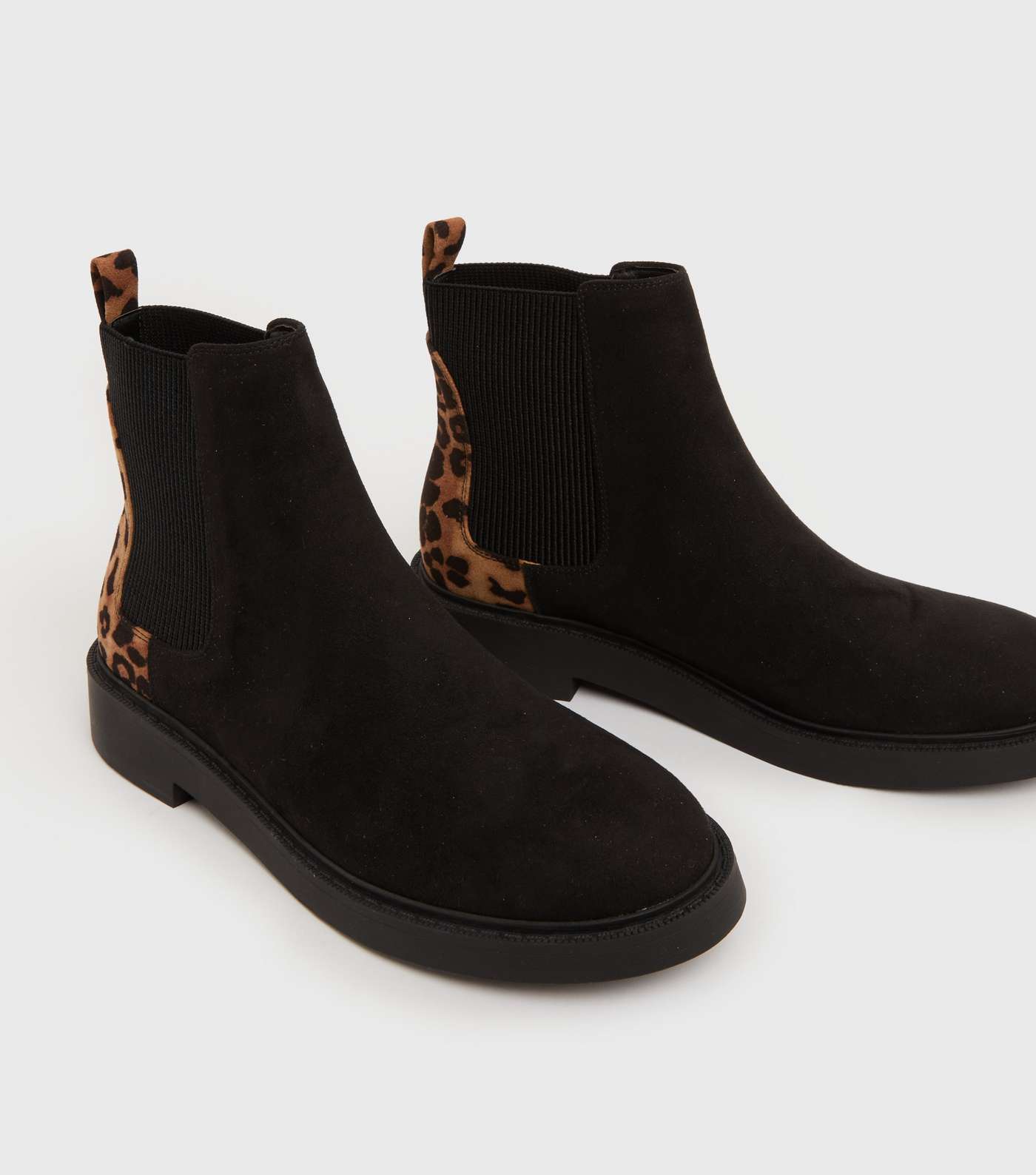 Girls Black Suedette Leopard Print Chelsea Boots Image 3