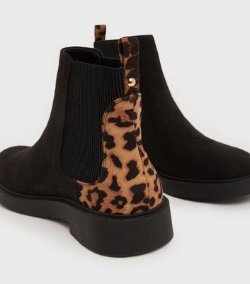 Womens Shoes Boots Ankle boots New Look Suedette Leopard Print Panel Chelsea Boots in Black 
