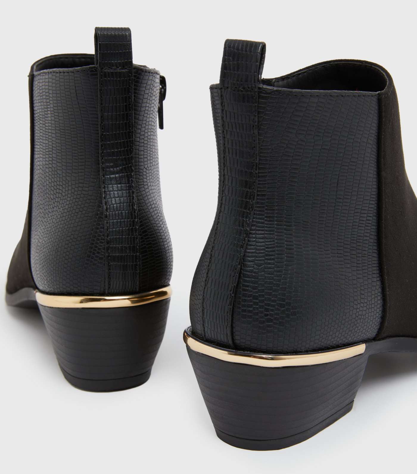Girls Black Suedette Faux Croc Panel Metal Trim Ankle Boots Image 4