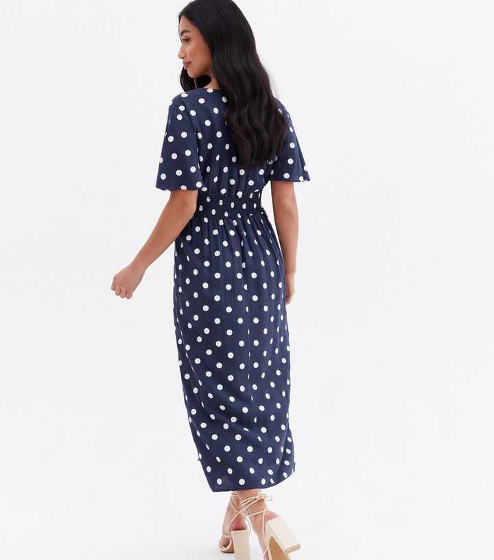 navy spot midi dress