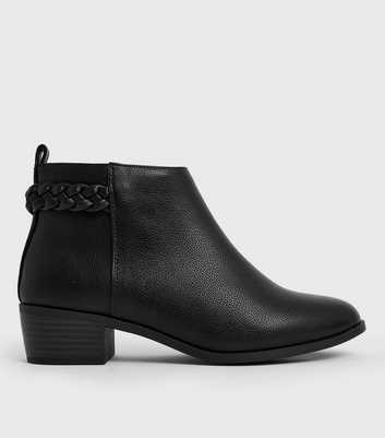 Girls Black Leather-Look Plaited Boots