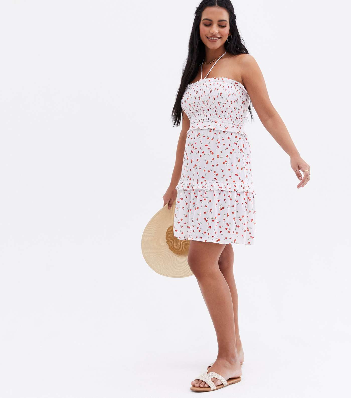 White Cherry Shirred Bandeau Beach Dress Image 2
