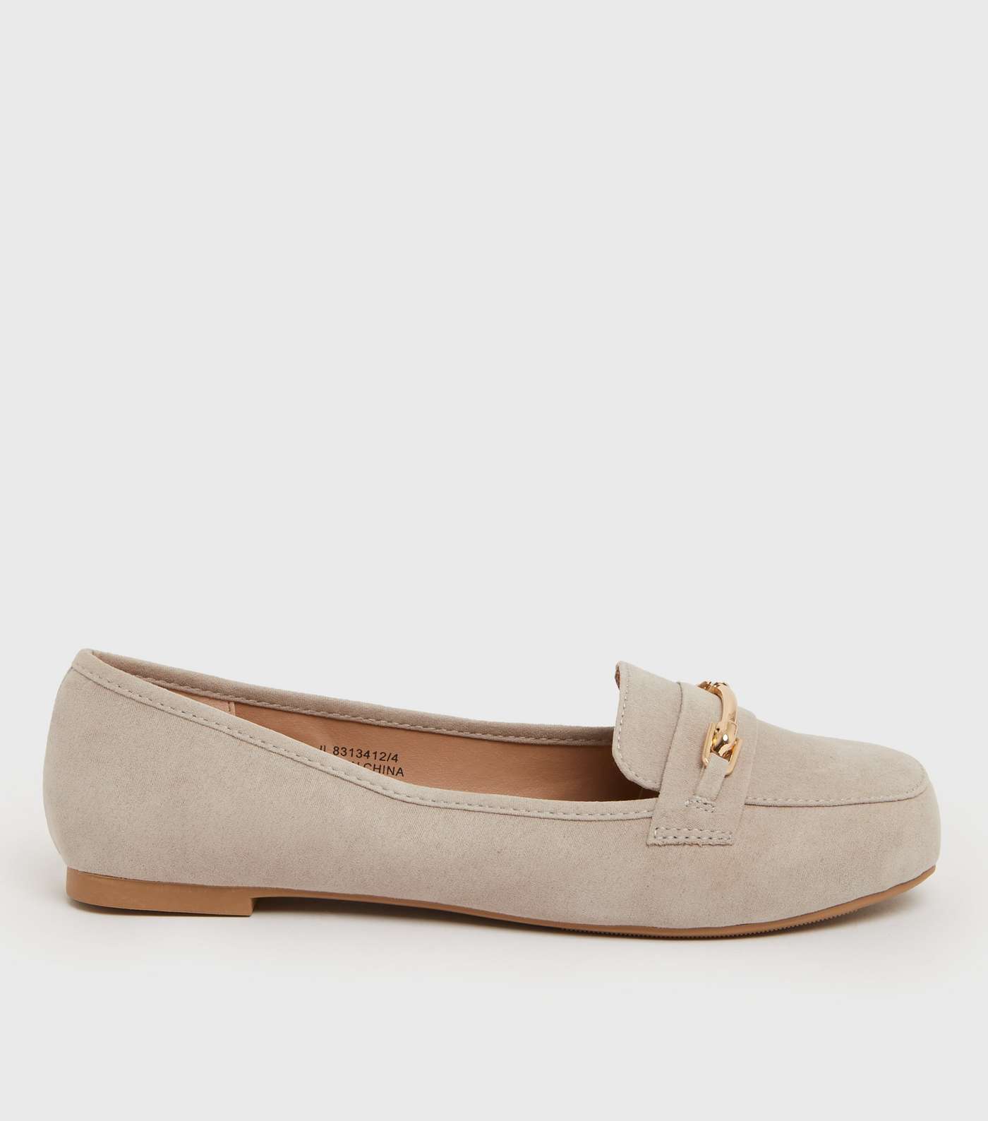 Extra Wide Fit Grey Suedette Metal Trim Loafers