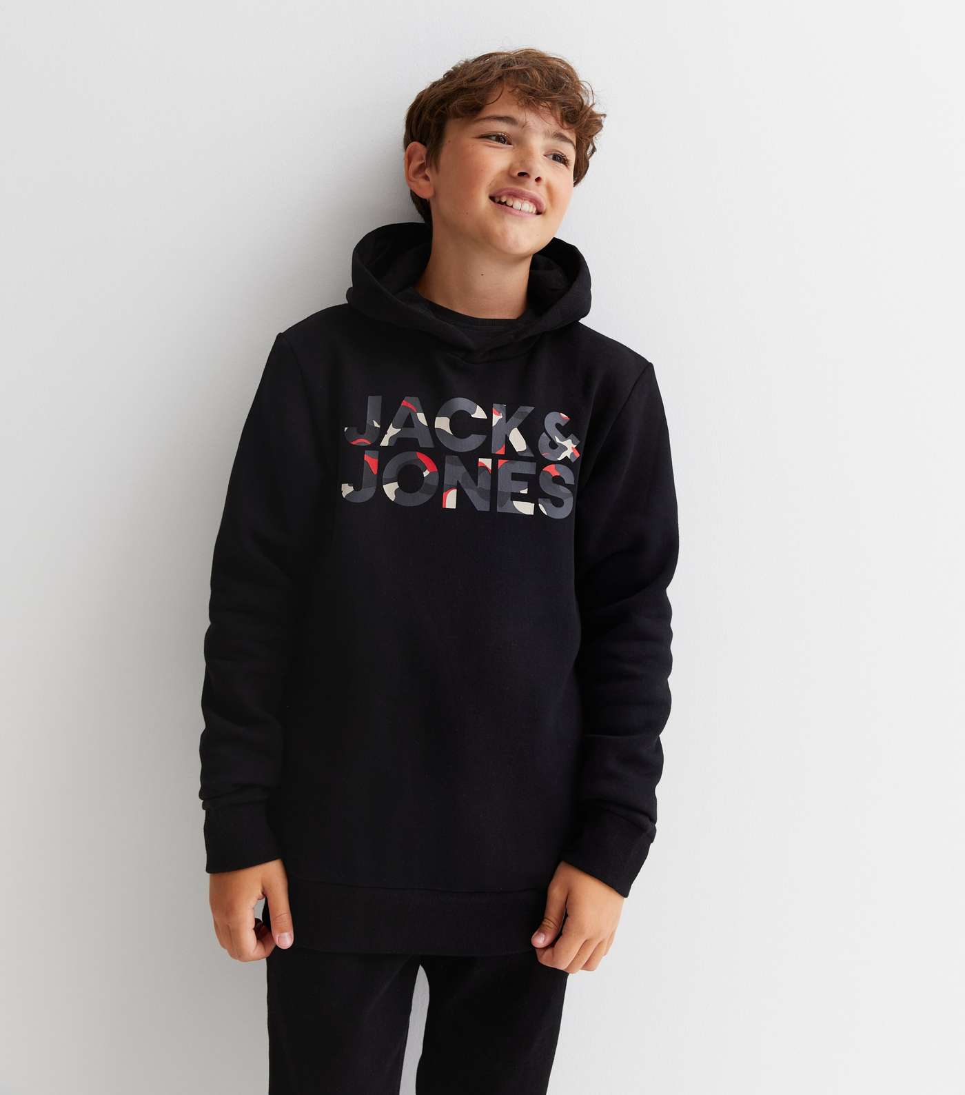 Jack & Jones Junior Black Camo Logo Hoodie Image 3