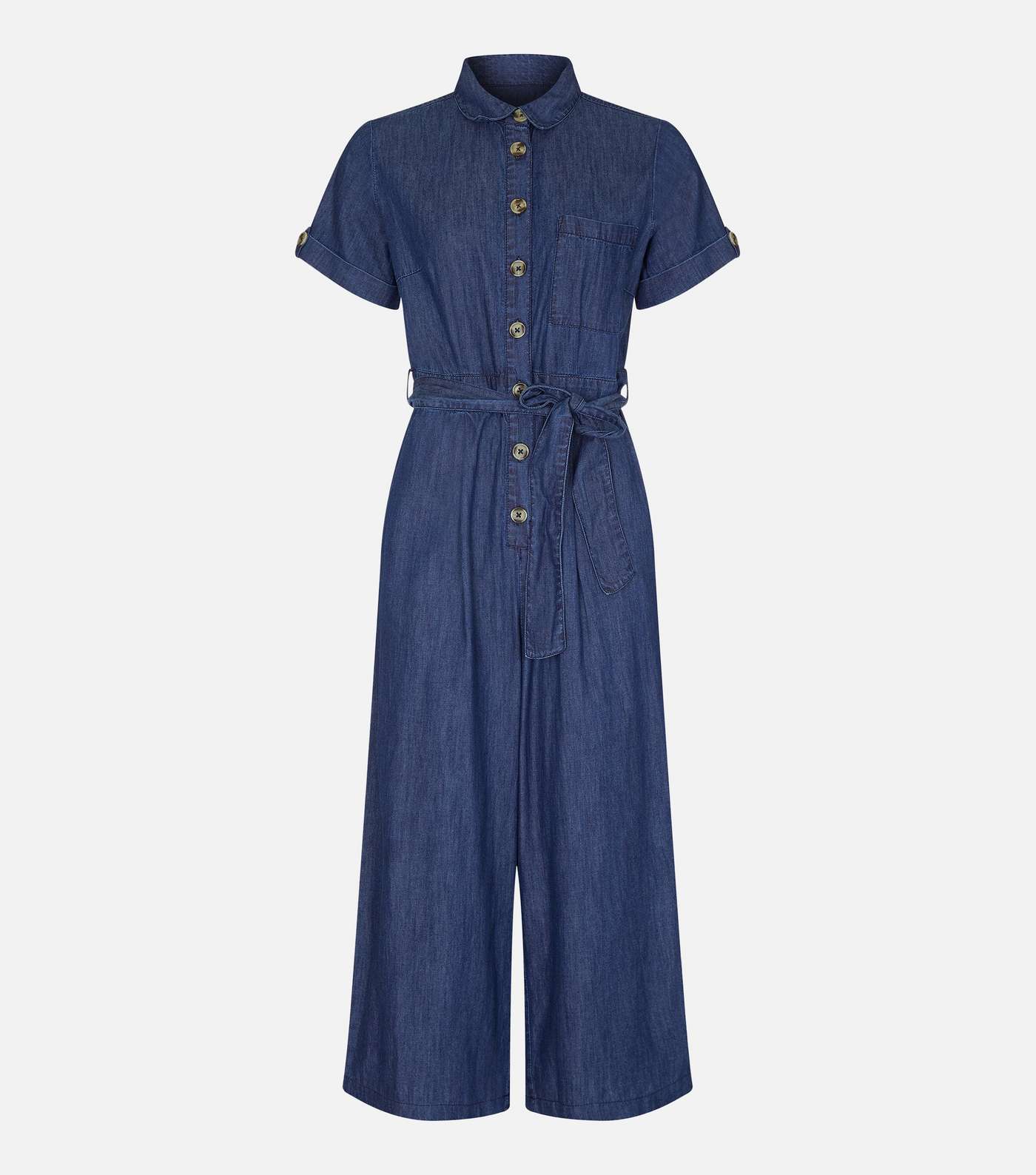 Yumi Blue Denim Belted Crop Jumpsuit Image 4