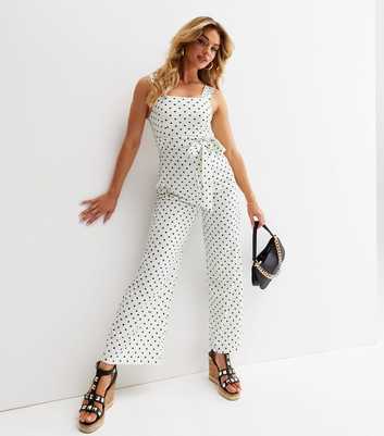 Dining to Dancing White Spot Scuba Crepe Jumpsuit