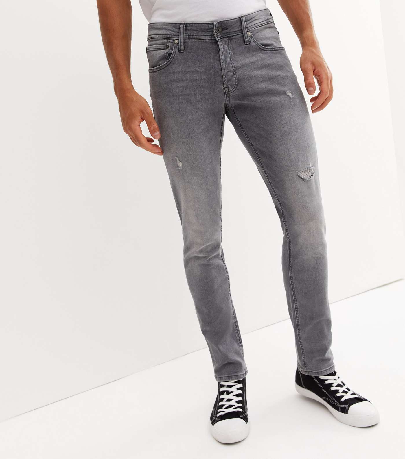 Jack & Jones Grey Ripped Slim Fit Jeans Image 2