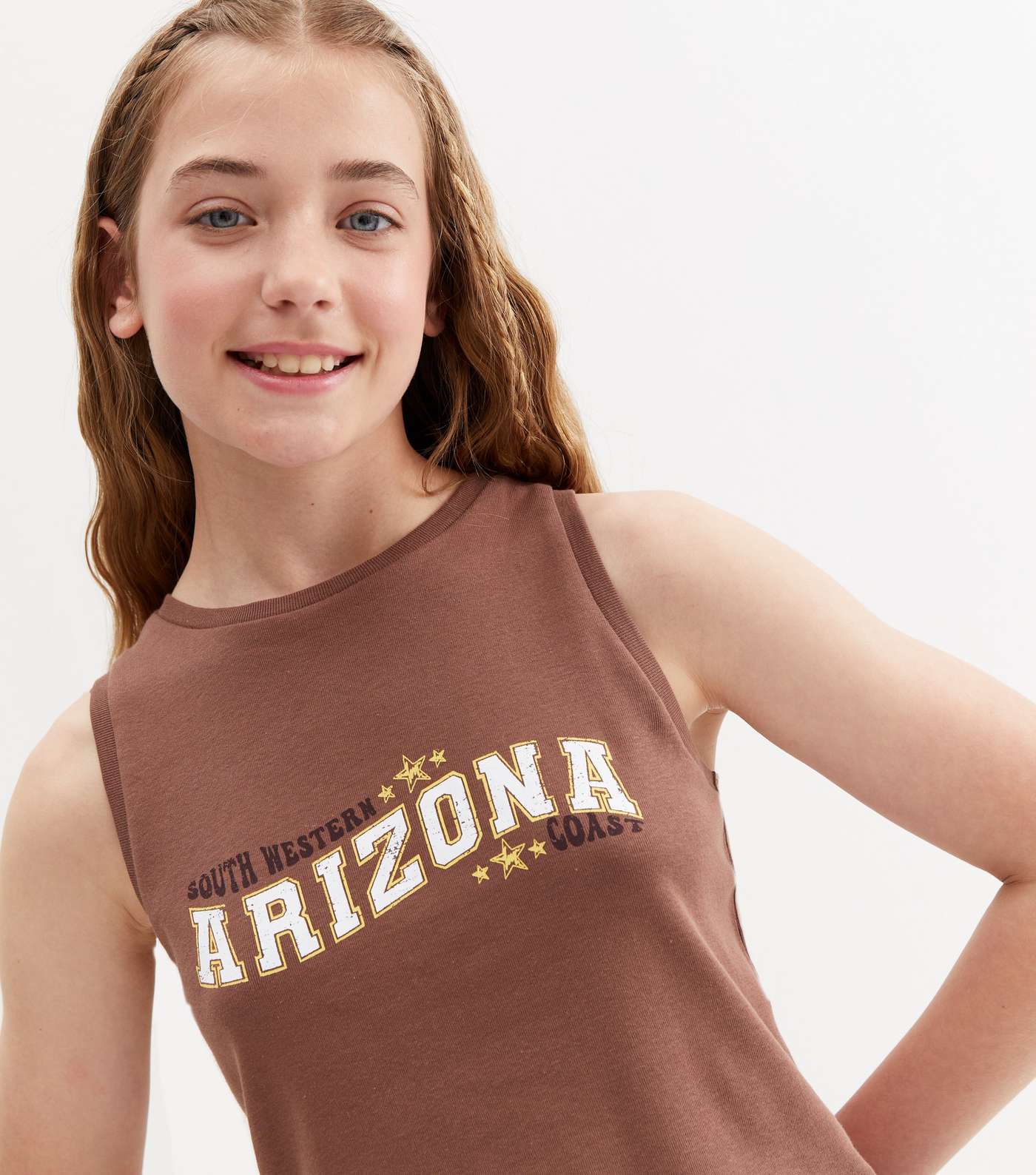 Girls Brown Arizona Logo Frill Hem Vest Image 3