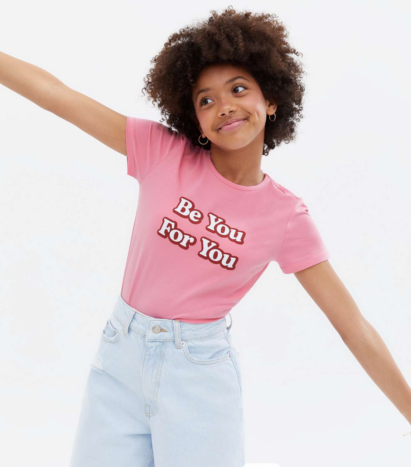 Girls Bright Pink Be You Logo T-Shirt Image 2