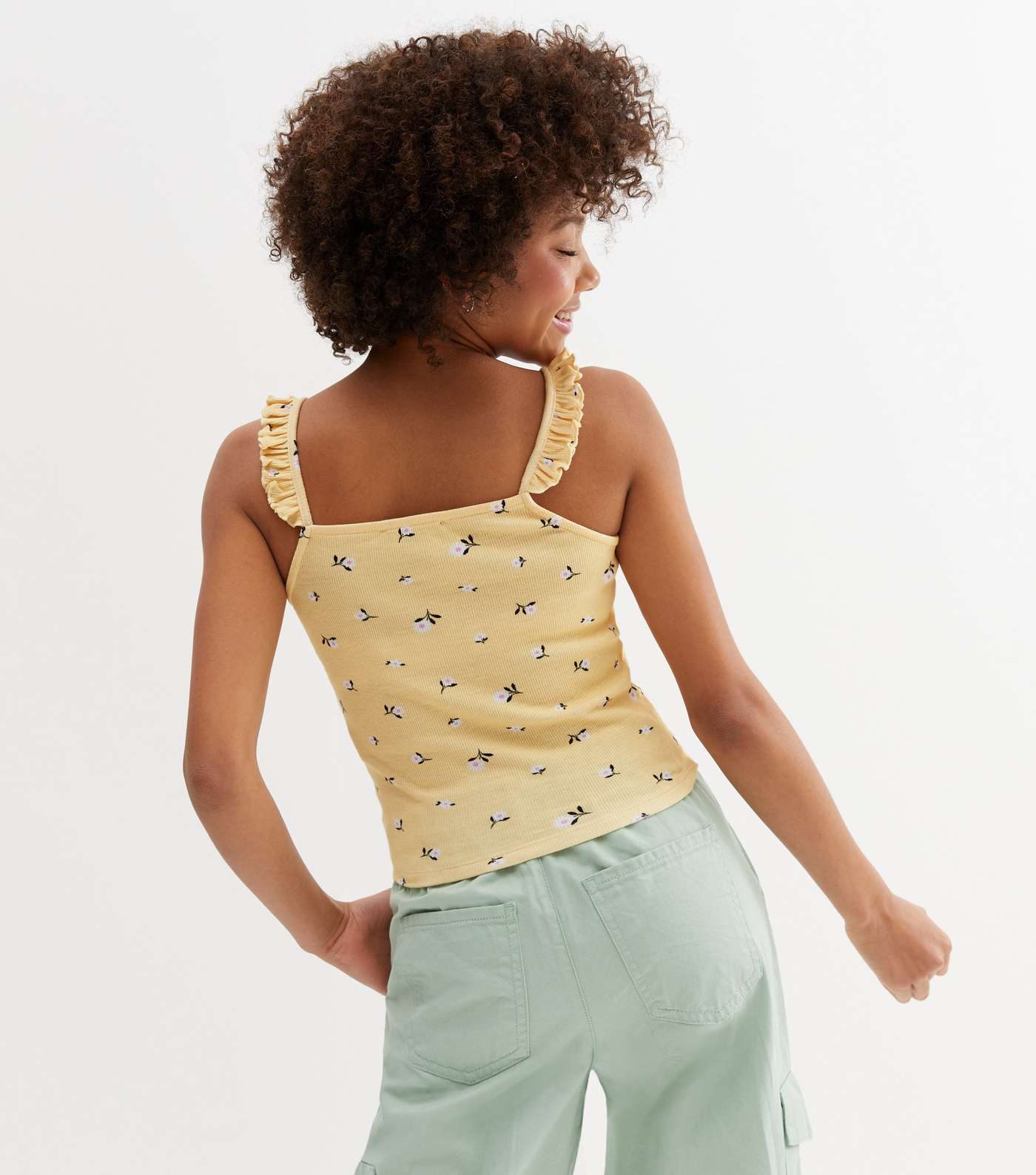 Girls Yellow Floral Frill Strap Cami Image 4