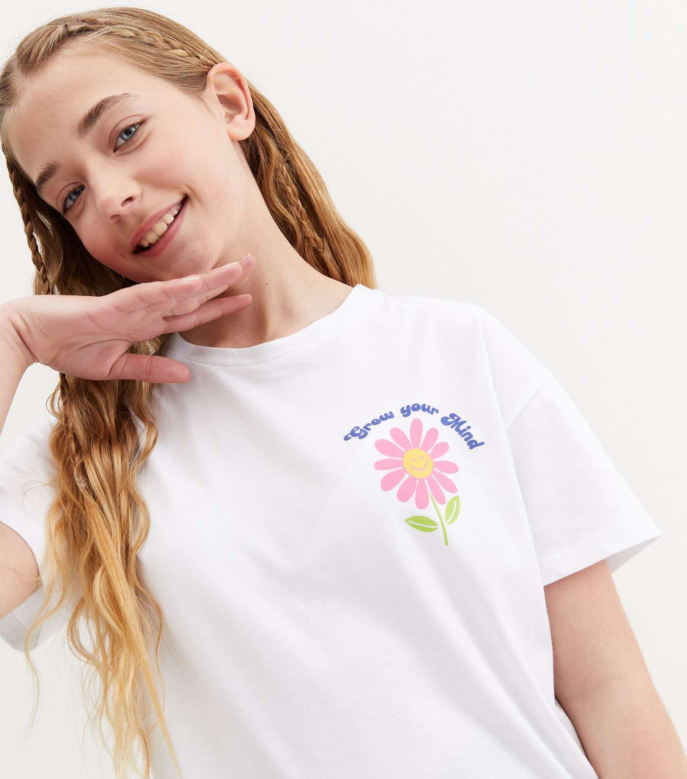 Girls White Floral Grow Logo T-Shirt and Cycling Shorts Set Image 3