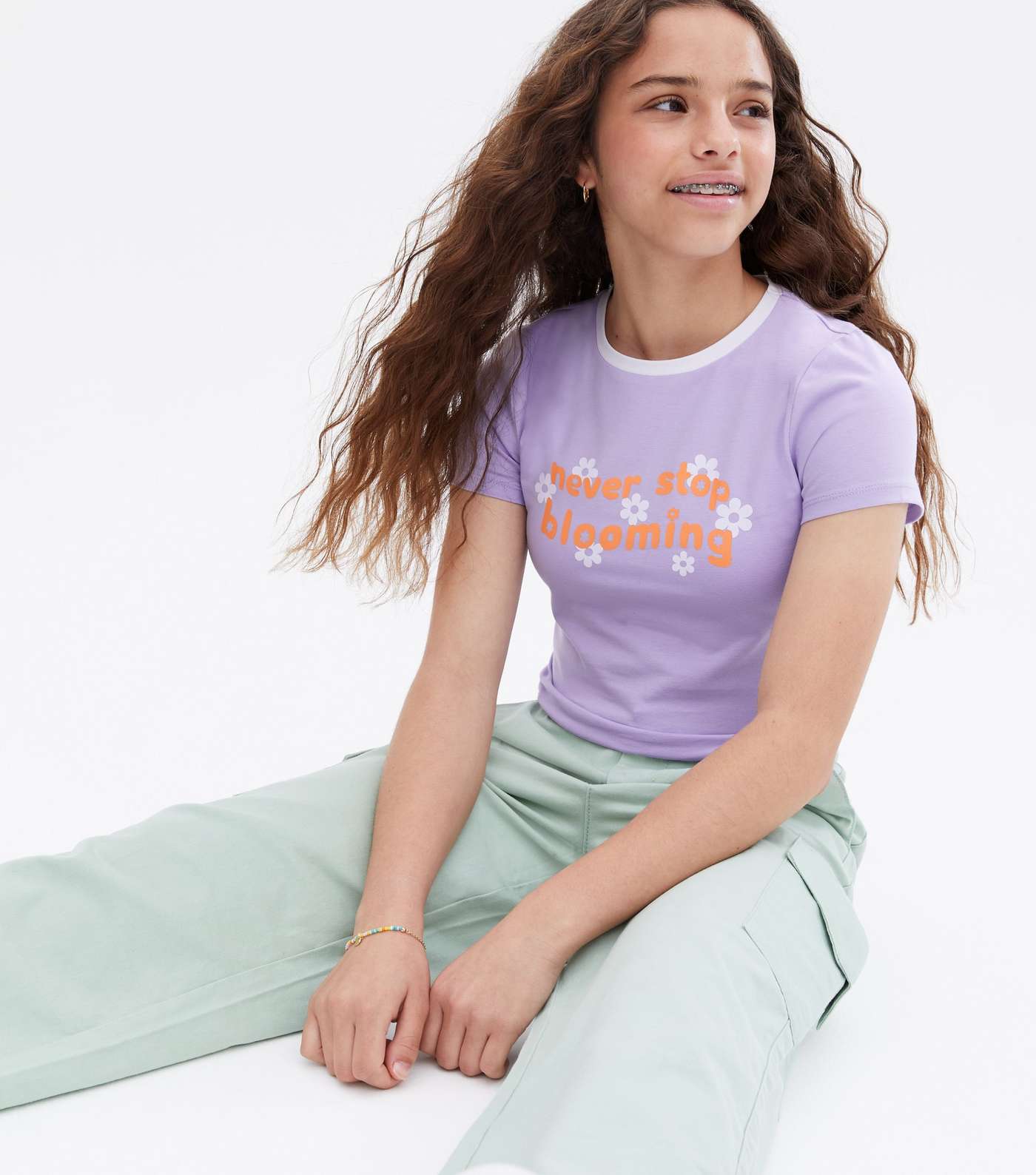 Girls Lilac Never Stop Blooming Logo Ringer T-Shirt