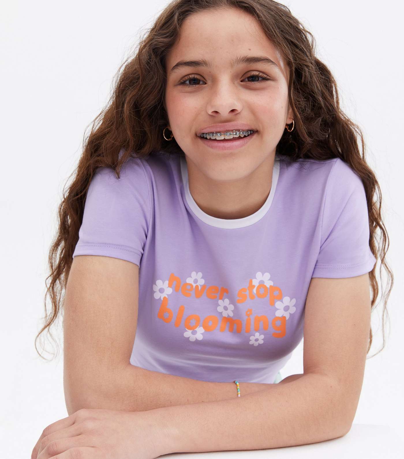 Girls Lilac Never Stop Blooming Logo Ringer T-Shirt Image 3