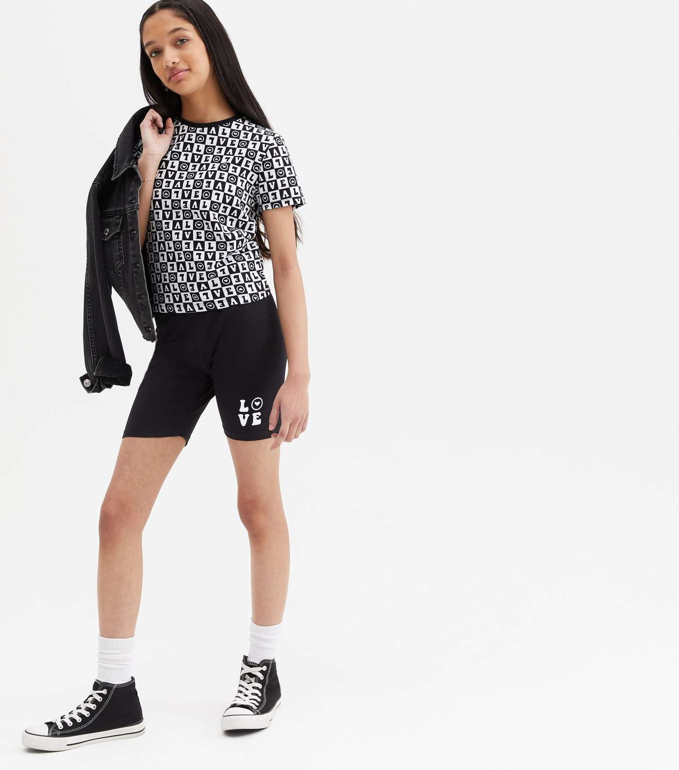 Girls Black T-Shirt and Cycling Shorts Love Logo Set