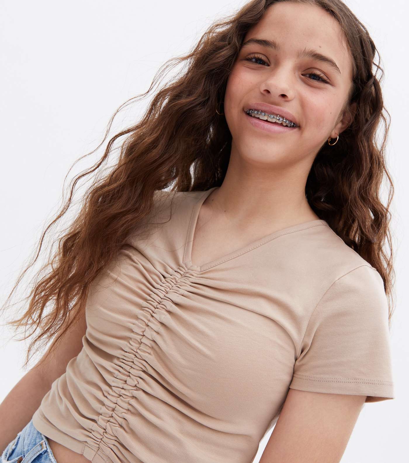Girls Light Brown Ruched Front Top Image 3