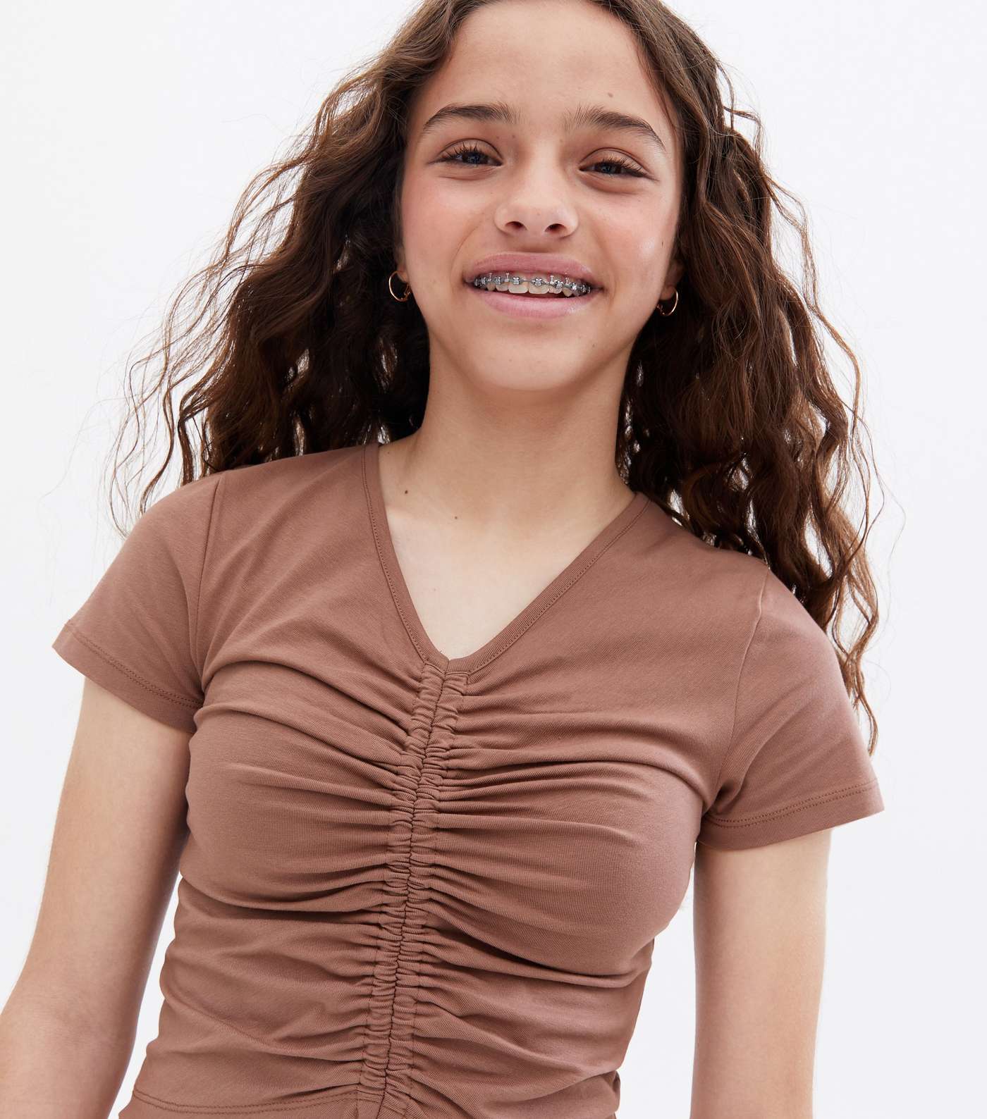 Girls Dark Brown Ruched Front Top Image 3