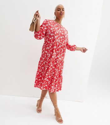 zara red smock dress