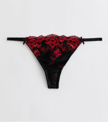 Red Floral Embroidered Thong New Look