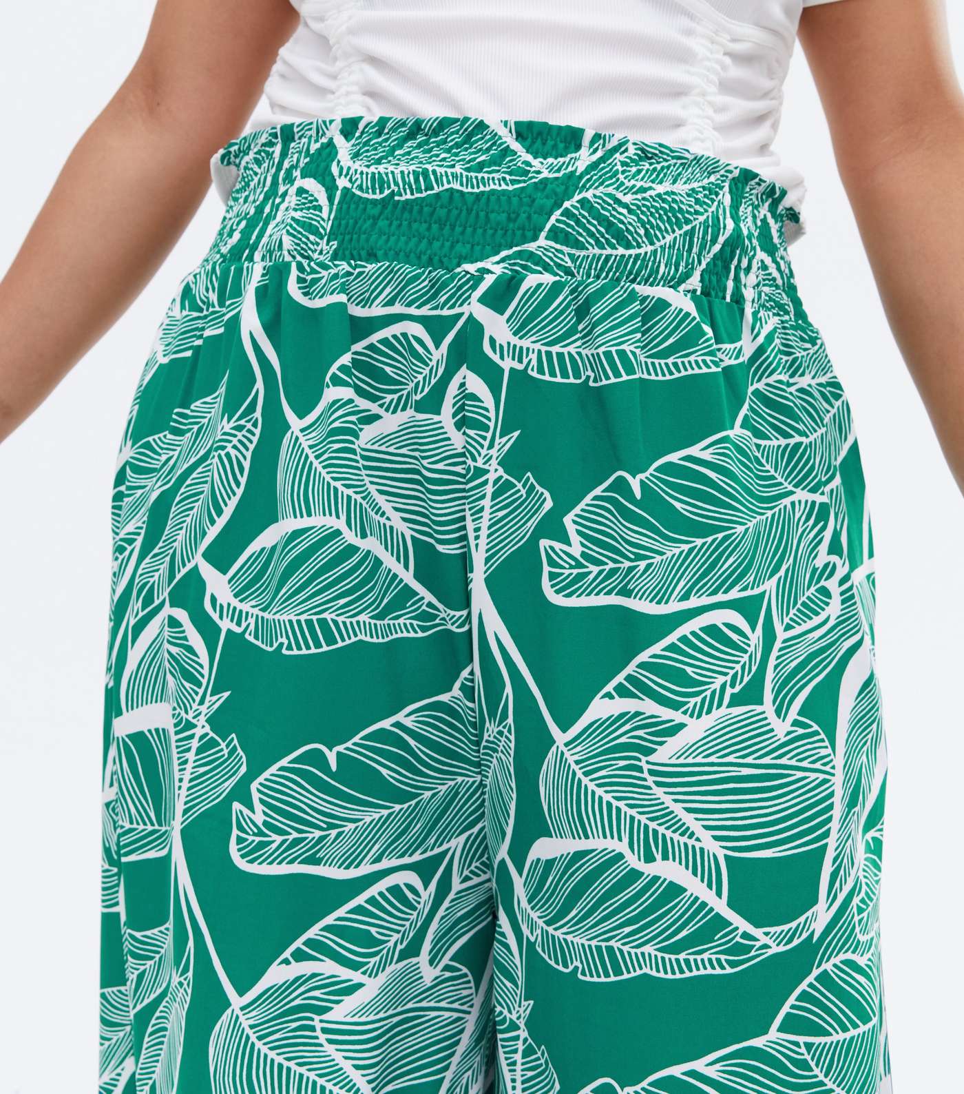 Blue Vanilla Curves Green Tropical Shirred Crop Trousers Image 3