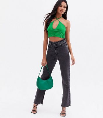 Click to view product details and reviews for Pink Vanilla Light Green Ruched Crop Halter Top New Look.