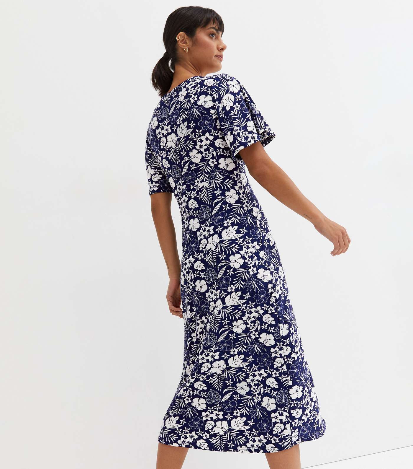 Pure Vanilla Blue Tropical Midi Shirt Dress Image 4