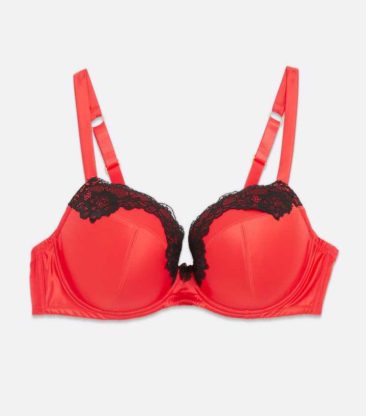 Shop R&B Red Solid Lace Trim Full Coverage Bra Online