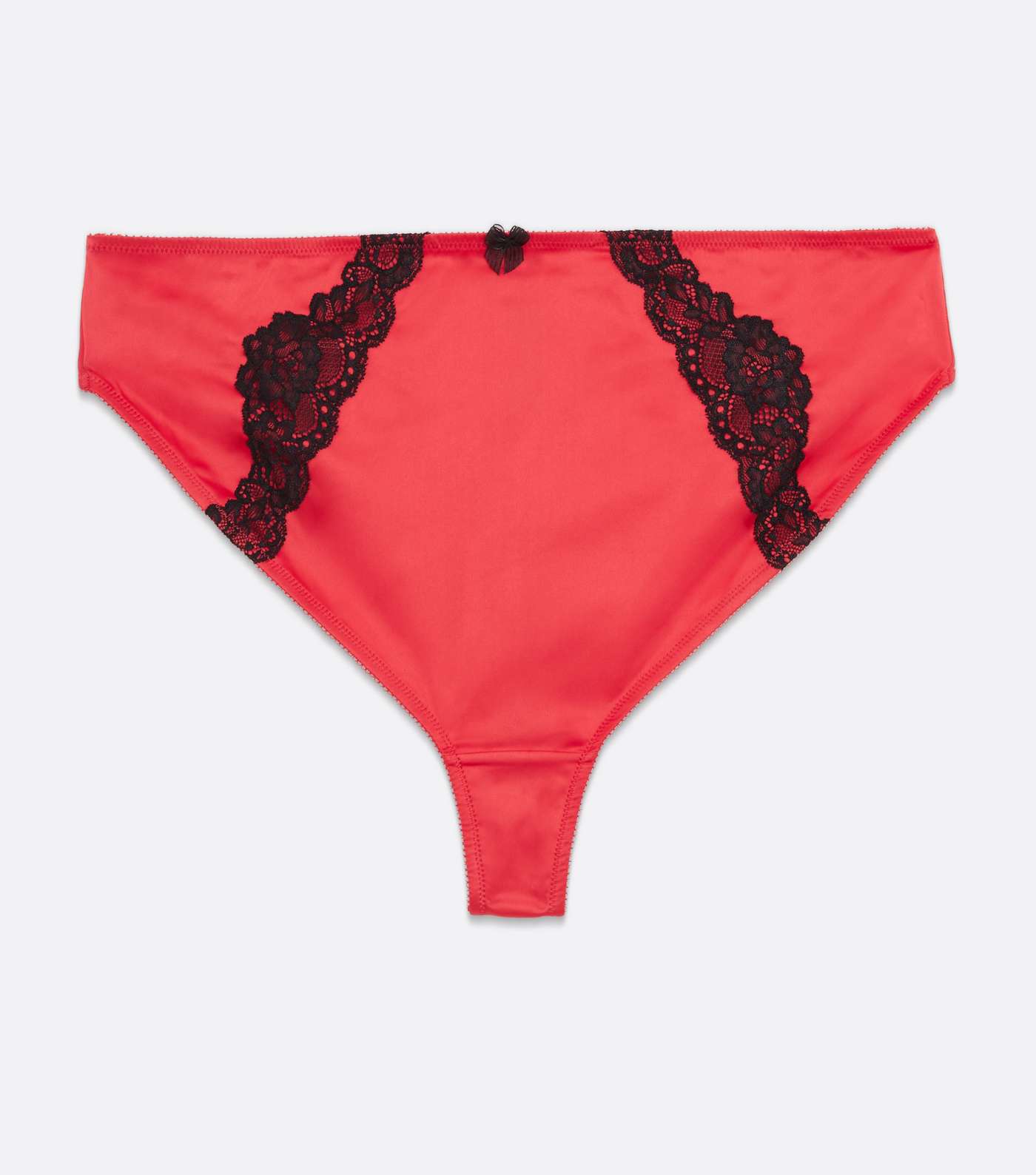 Curves Red Satin Lace Trim High Waist Thong Image 5