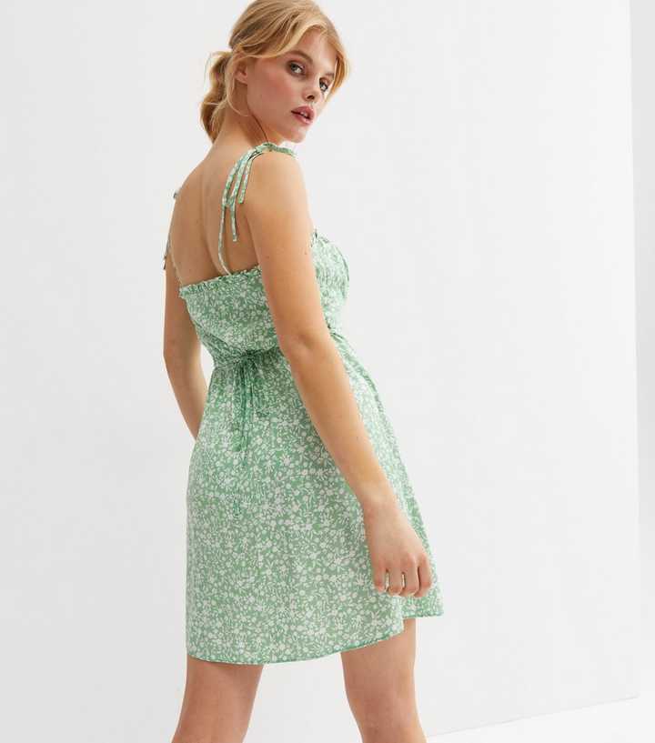 Straps Short Green Floral Sundress – Dreamdressy