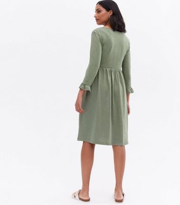 Mamalicious Maternity Olive Jersey Frill Wrap Dress New Look