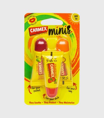 CARMEX 3 Pack Cherry Strawberry and Pineapple Mint Mini Lip Balm Tubes