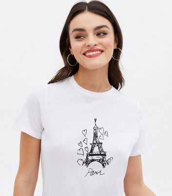 Click to view product details and reviews for White Paris Logo Crew Neck T Shirt New Look.