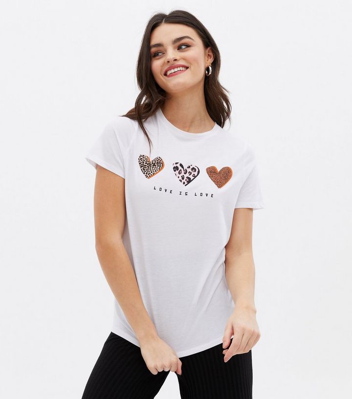White Animal Print Love Is Love Logo T-Shirt | New Look