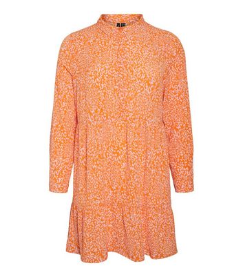 Vero Moda Curves Orange Leopard Print Mini Shirt Dress New Look