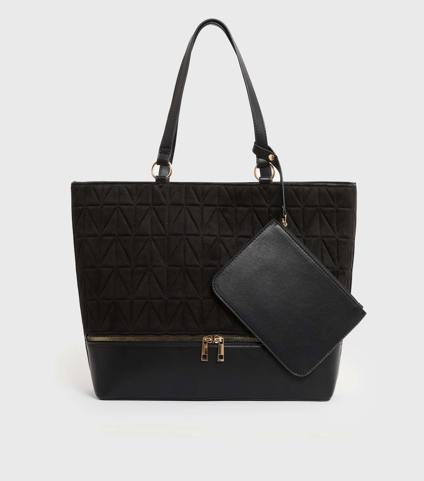 Black Quilted Suedette Tote Bag
