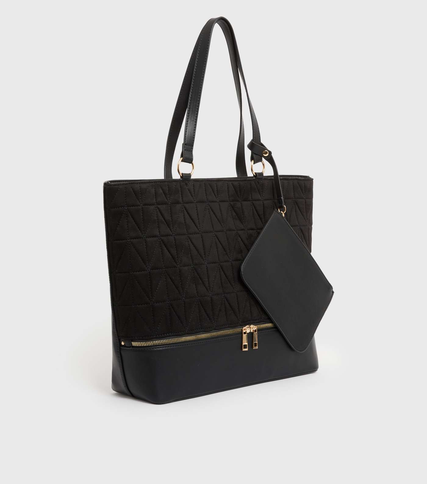Black Quilted Suedette Tote Bag Image 3