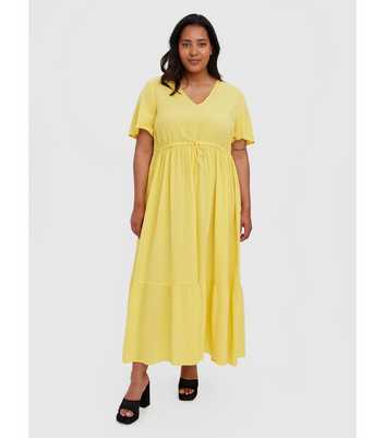 Vero Moda Curves Pale Yellow Drawstring Midi Smock Dress