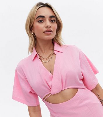 Vero Moda Petite Pink Cut Out Collared Mini Dress New Look