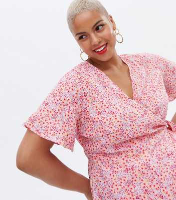 Vero Moda Curves Pink Floral Wrap Peplum Blouse