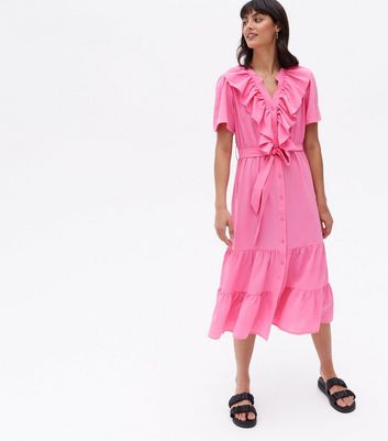 Click to view product details and reviews for Cameo Rose Bright Pink Frill Tiered Midi Dress New Look.