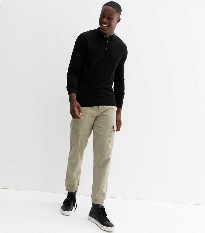 Black Long Sleeve Slim Fit Polo Jumper