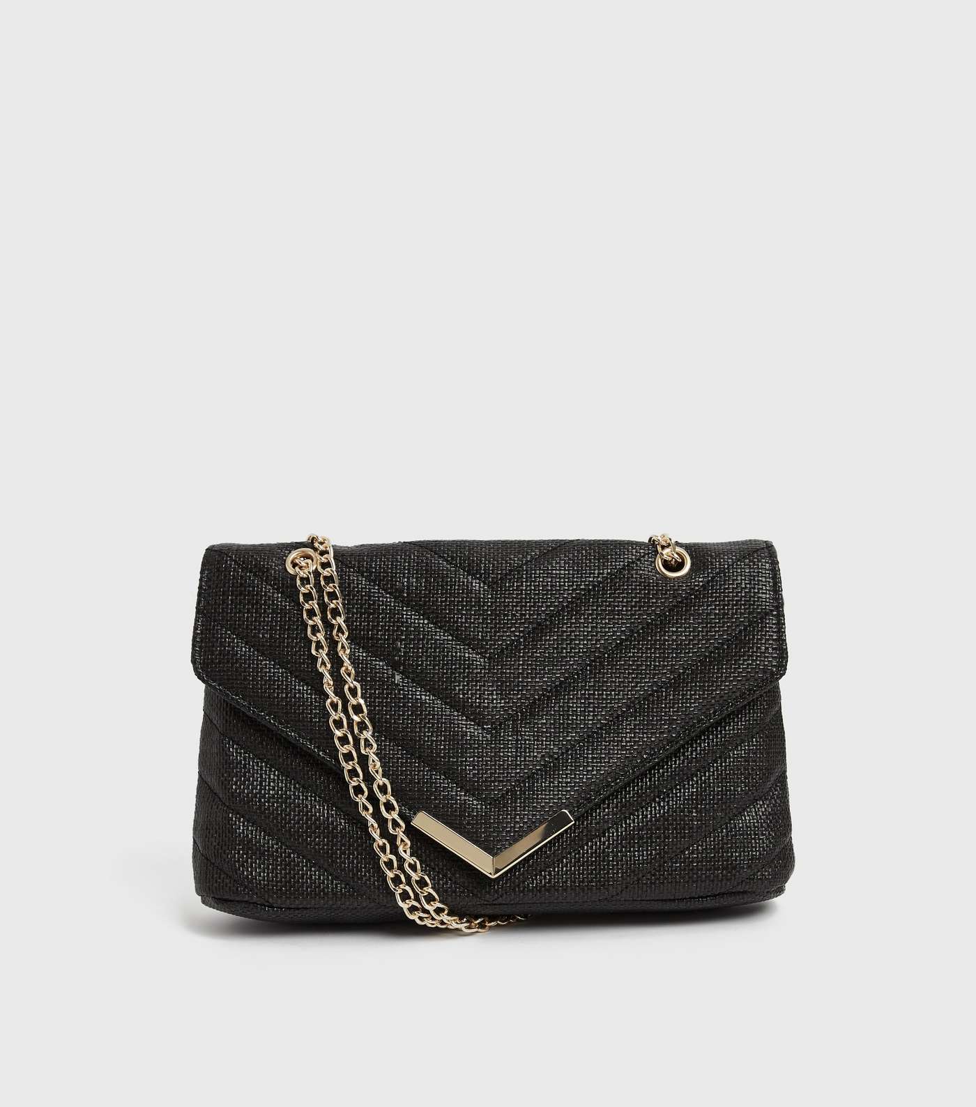 Black Quilted Straw Effect Cross Body Bag