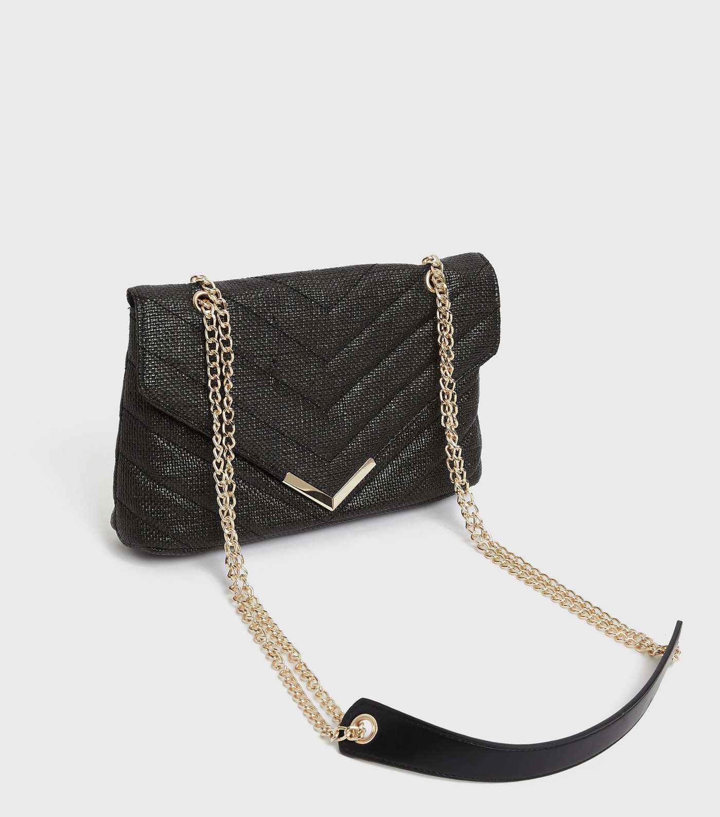 Black Quilted Straw Effect Cross Body Bag Image 3