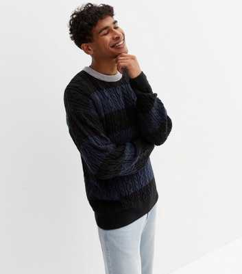 Black Stripe Cable Knit Relaxed Fit Jumper