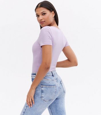 Lilac Ribbed Jersey Ring Front Bodysuit New Look