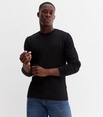 Mens black ribbed sales roll neck jumper